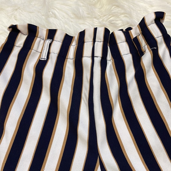 One 5 One Vertical Tan, Navy & Cream Stripped Pants - Picture 5 of 5